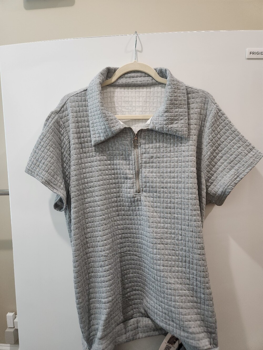 Heather Gray Quilted Short Sleeve 1/2 Zip Collar Loungewear Set - Picture 4 of 4